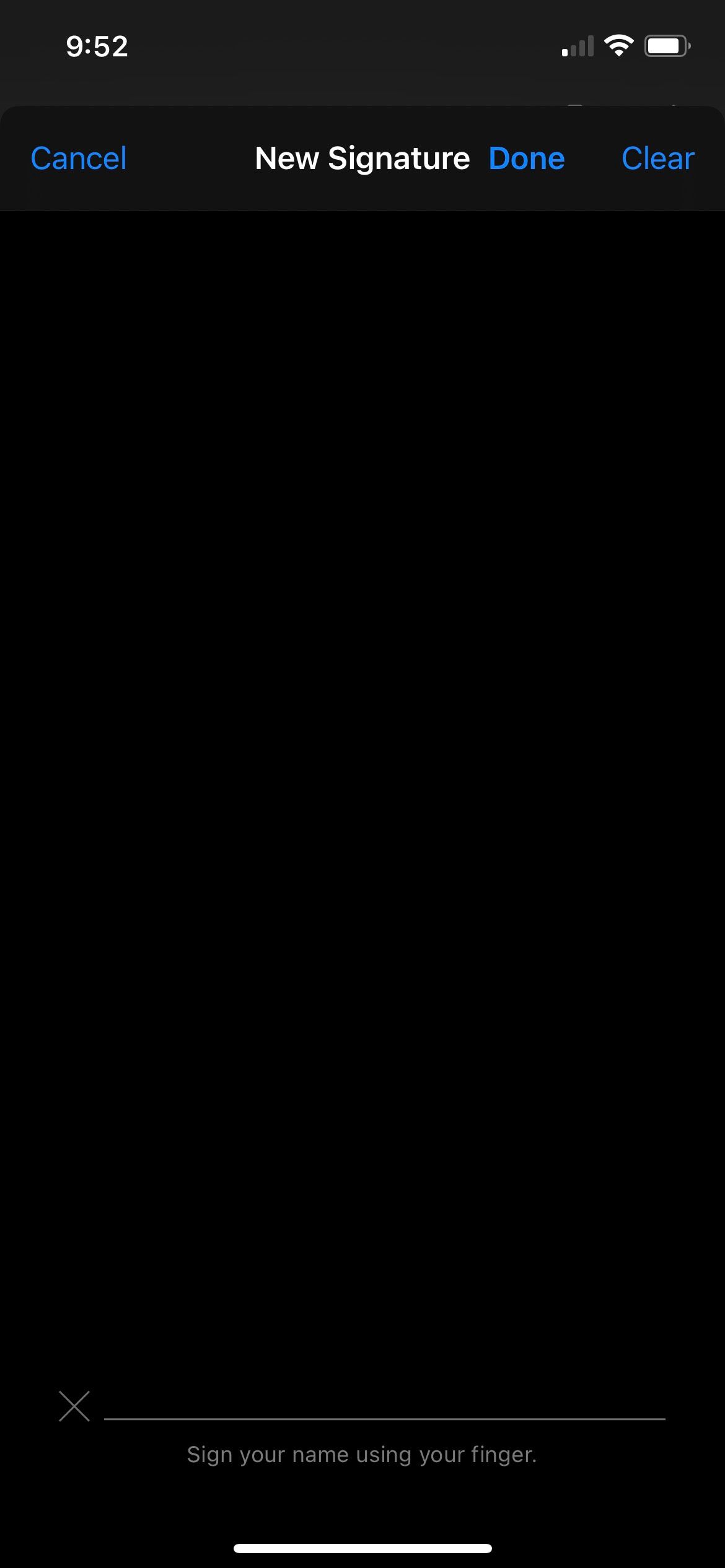 Добавление новой подписи через скриншот на iPhone