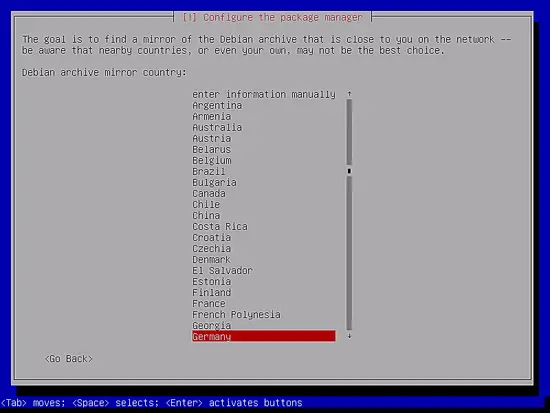 Выбор страны для зеркала apt
