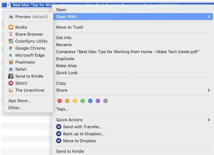 Открыть файл PDF через меню Открыть с помощью
