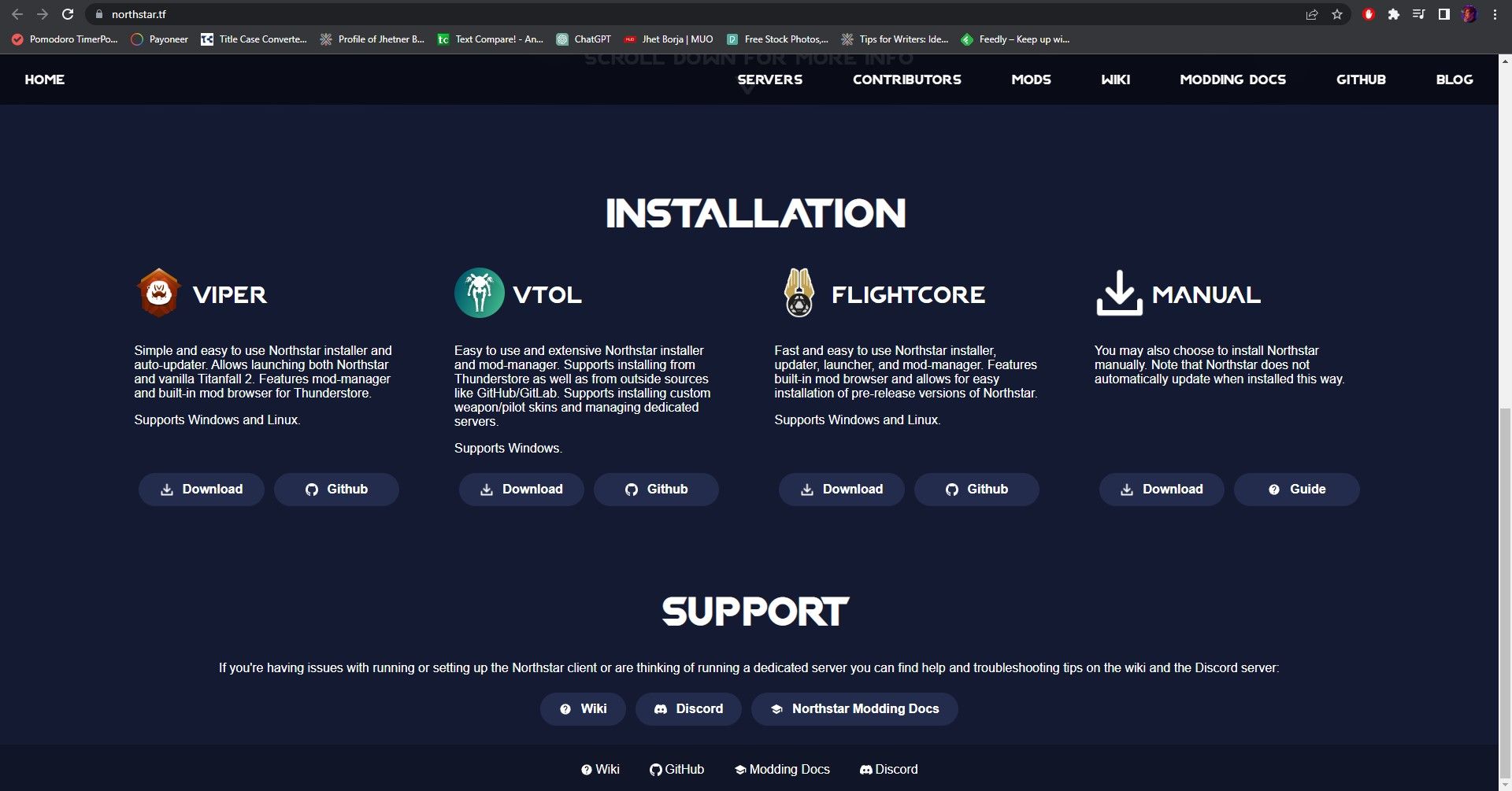Выбор версий установщика Northstar (Viper и другие)