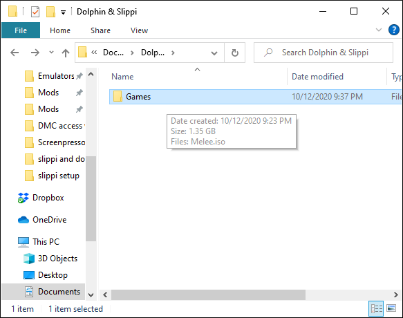 Создайте папку Games внутри папки Slippi and Dolphin