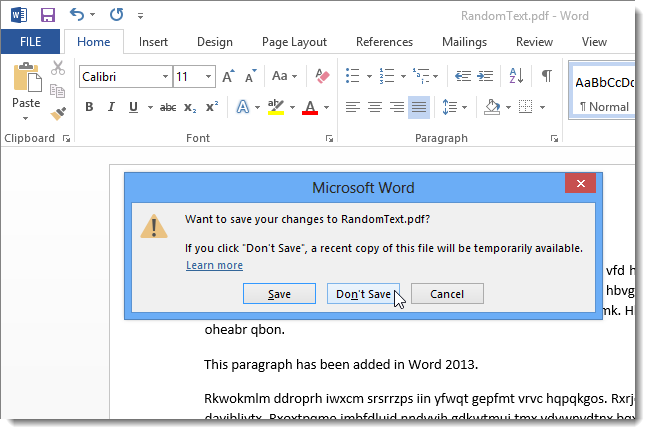 Запрос на сохранение изменений исходного PDF