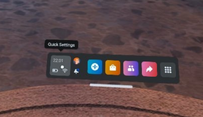 Скриншот Быстрых настроек Quest с подсвеченной областью часов.