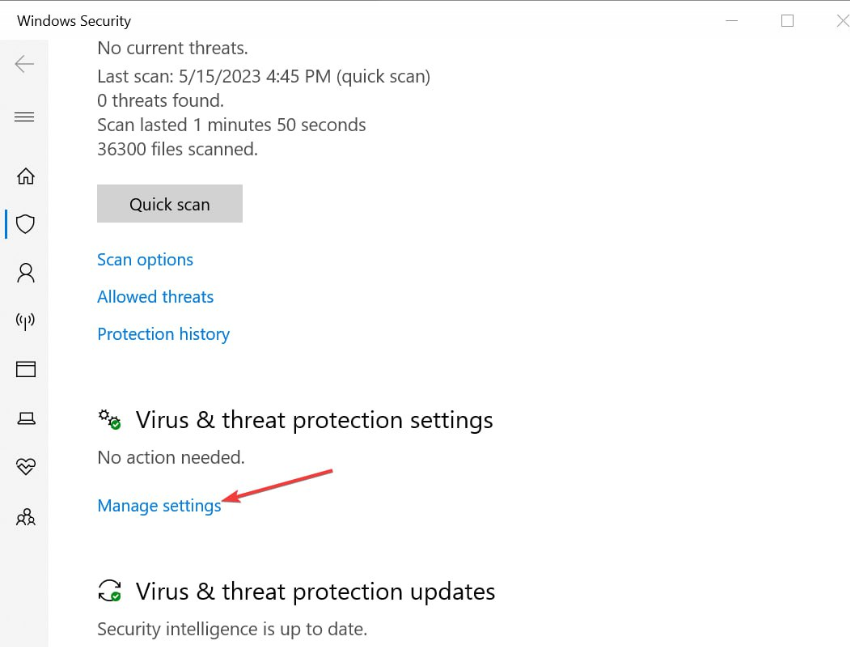 Защита от вирусов и угроз — Параметры управления