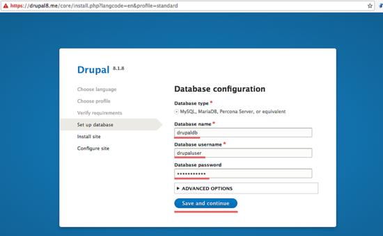 Конфигурация базы данных Drupal