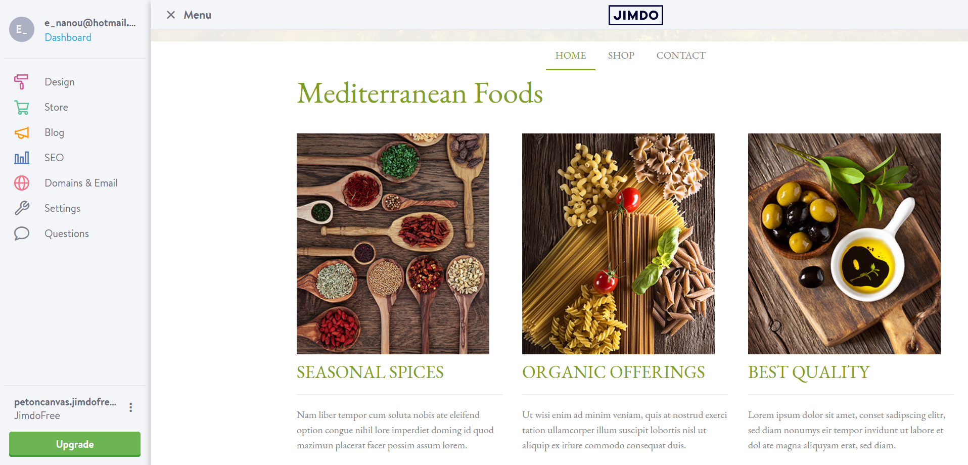 Интерфейс Jimdo