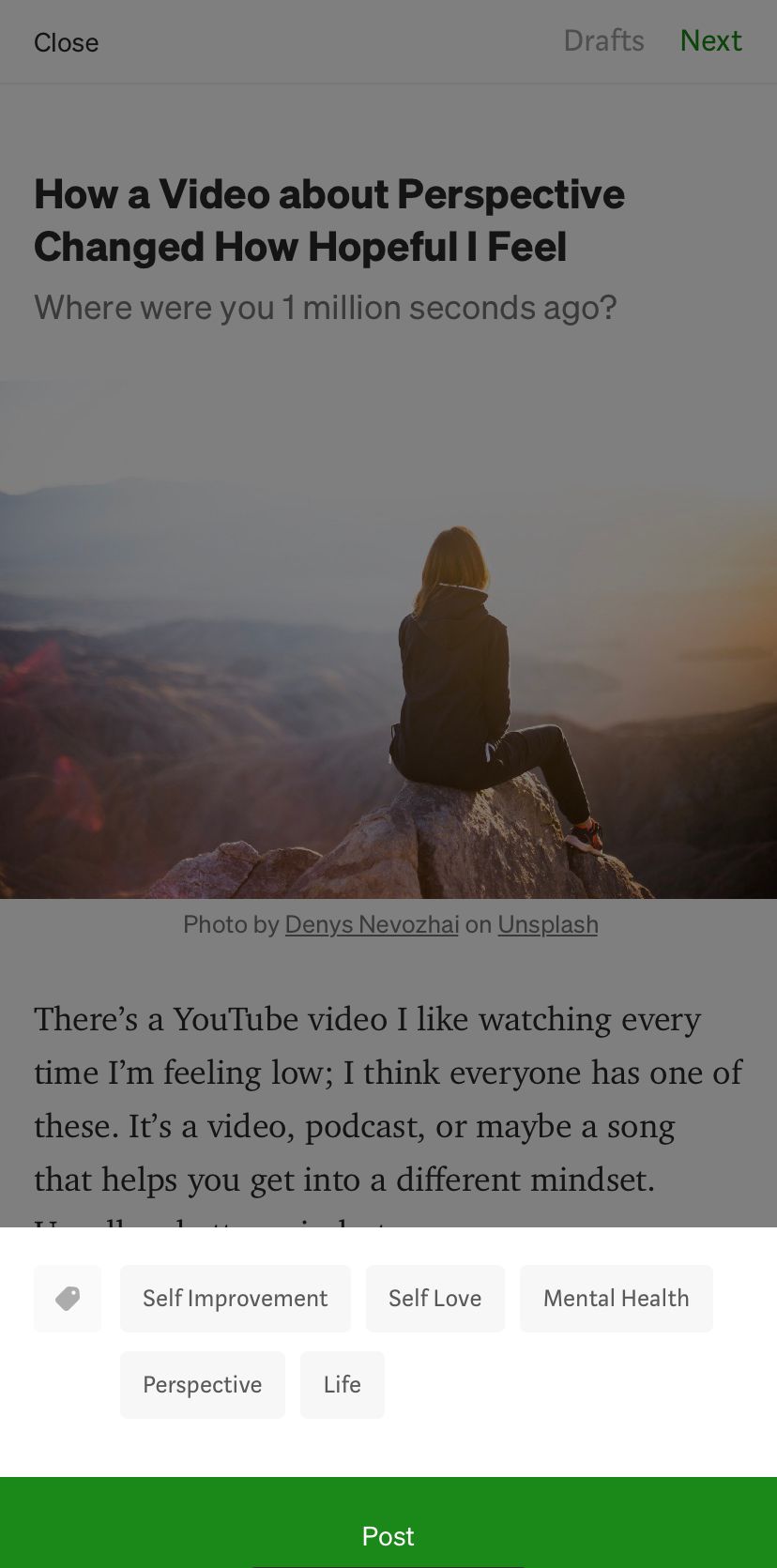 Присвоение тегов в статье Medium