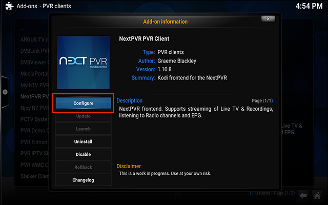 Конфигурация PVR клиента в Kodi