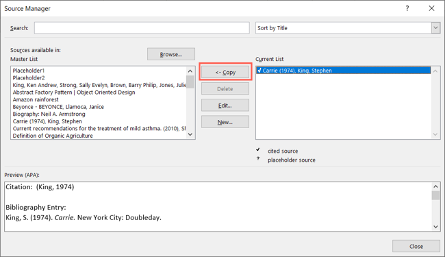 Копирование текущего источника в основной список