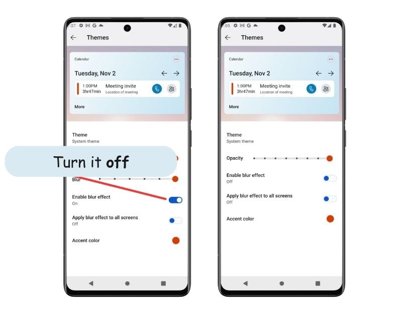Выключение эффекта Размытия в Microsoft Launcher