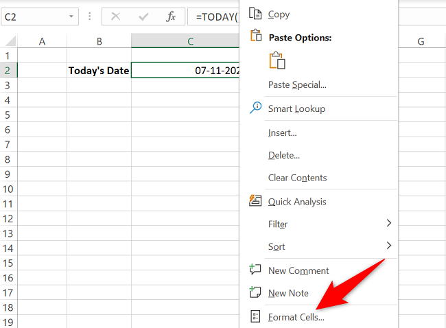 Щёлкните правой кнопкой по ячейке с датой и выберите «Формат ячеек»