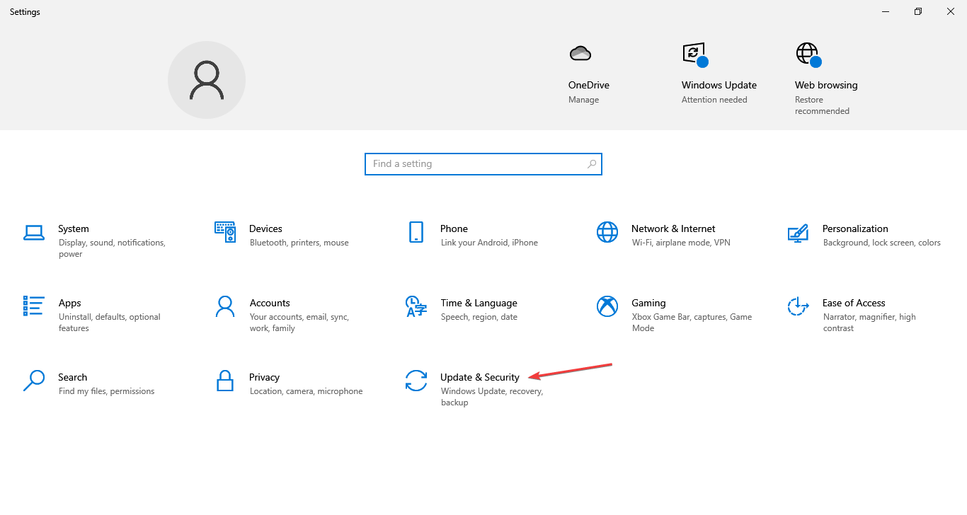 Раздел 'Обновление и безопасность' в Параметрах Windows