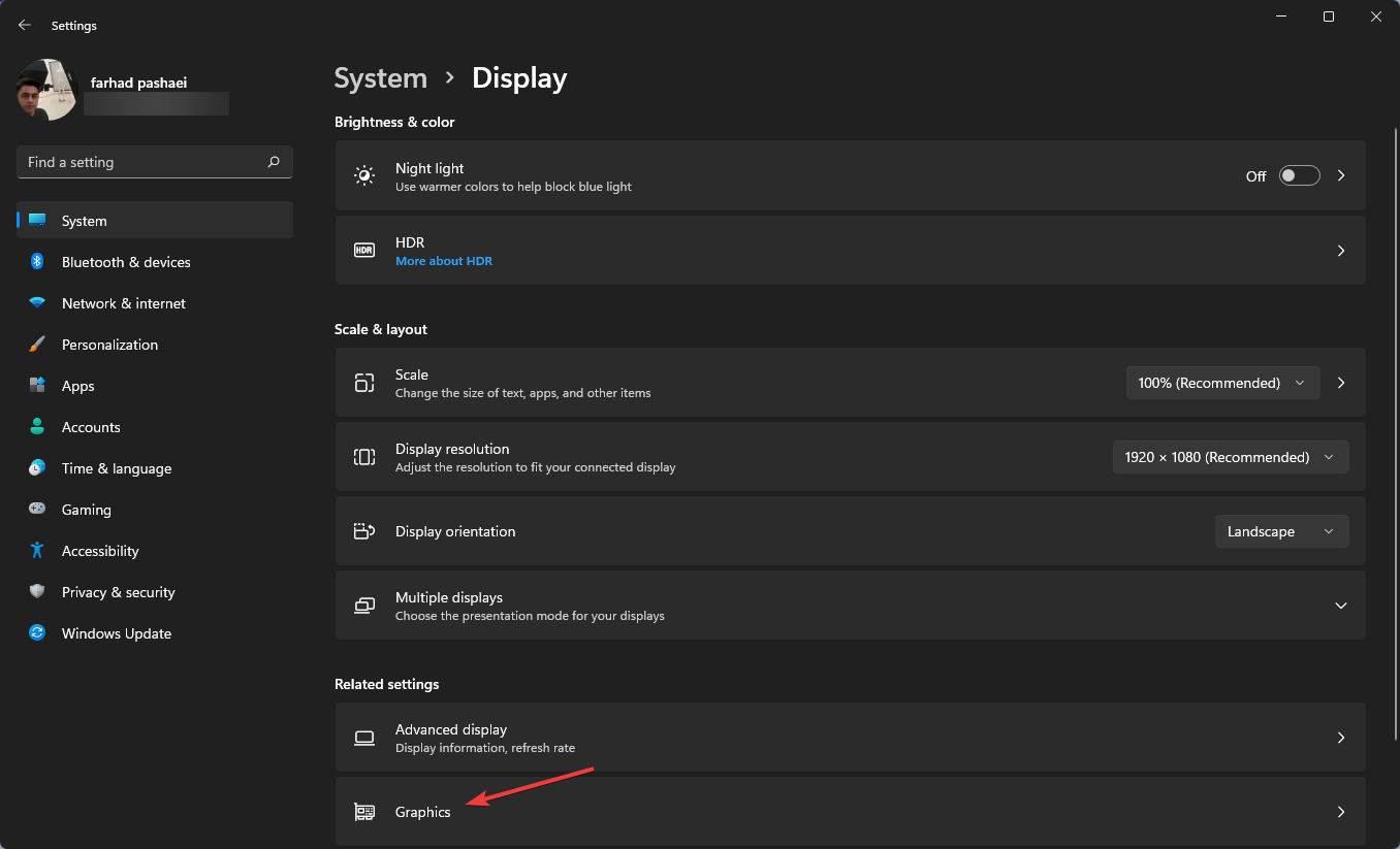 Параметр «Графика» в Windows 11