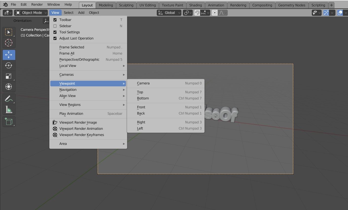 Вид камеры на сцену.