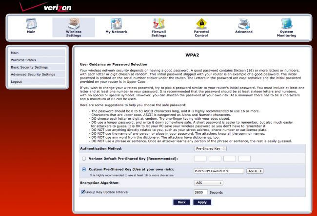 Экран ввода пользовательского предустановленного ключа — поле для Custom pre-shared key и кнопка Apply