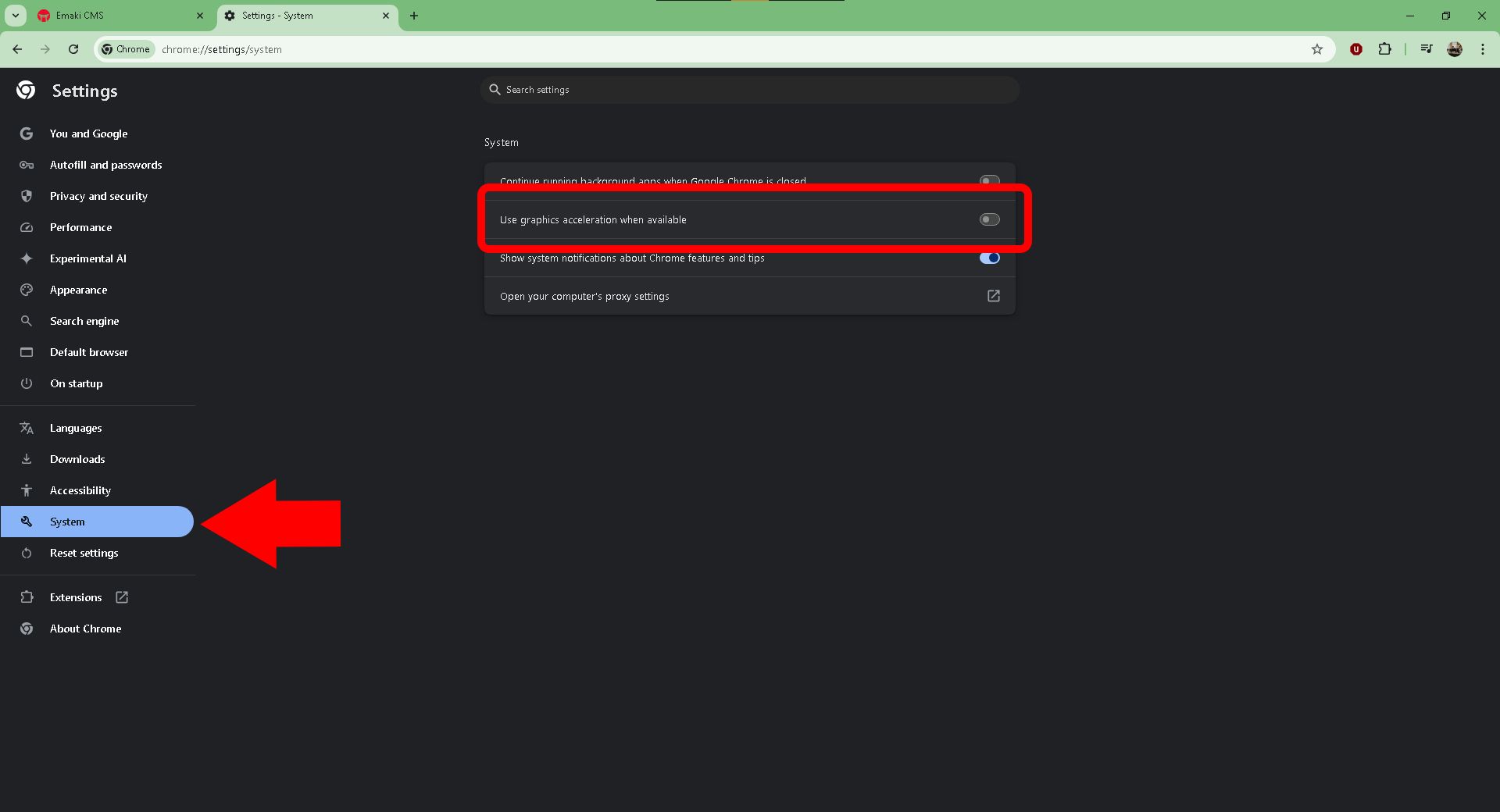 Отключение аппаратного ускорения в Google Chrome через настройки