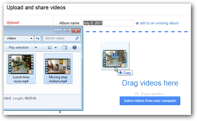 Загрузка новых видео в Google+ через перетаскивание файлов в браузере