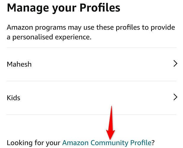 Откройте «Профиль сообщества Amazon»