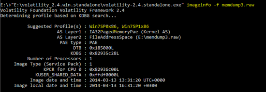 Output di imageinfo che suggerisce profili compatibili