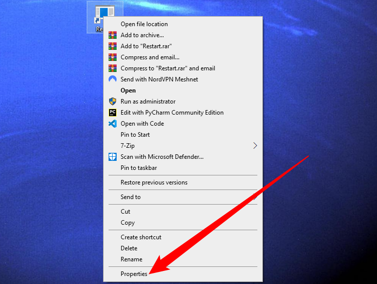 Контекстное меню ярлыка с пунктом Свойства