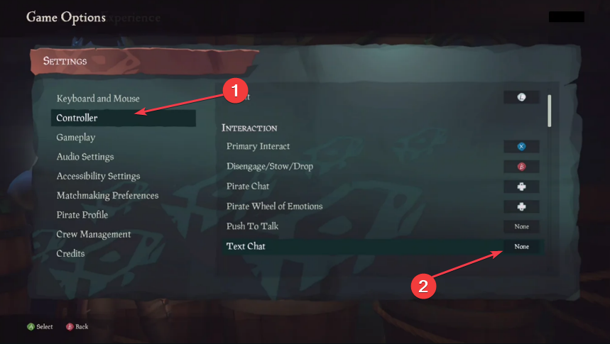 Настройка назначения кнопки для текстового чата в меню Xbox