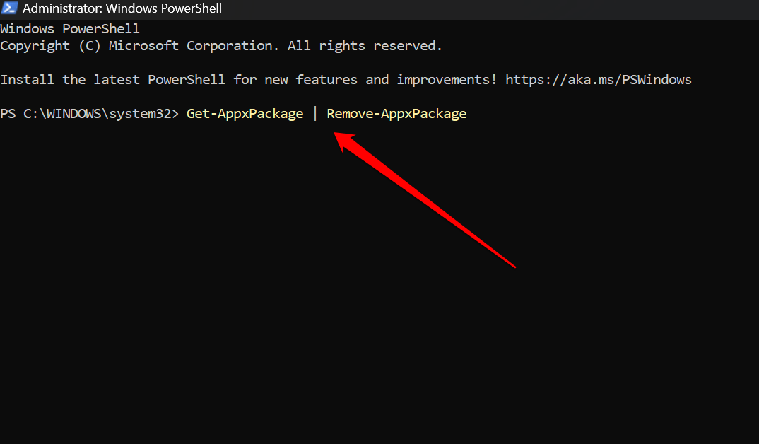 Удаление всех системных приложений командой PowerShell