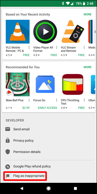 Экран выбора причины жалобы в мобильном приложении