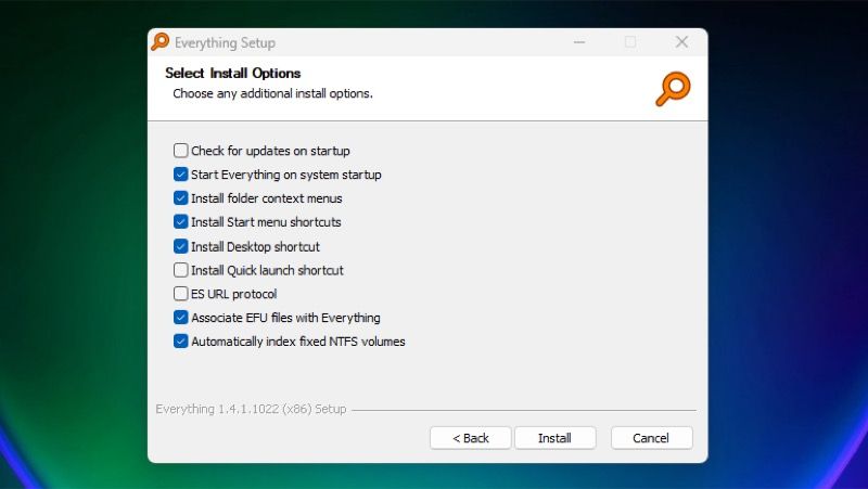 Параметры установки Everything в мастере