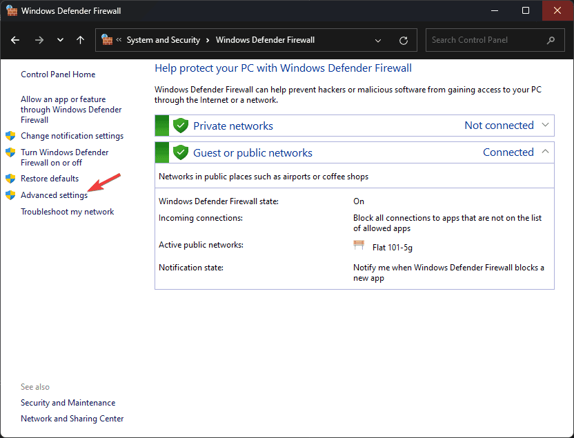Дополнительные параметры брандмауэра