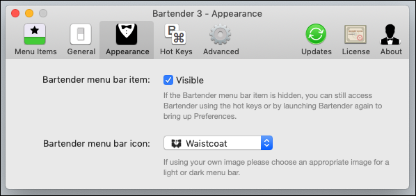 Внешний вид Bartender и опция скрыть иконку