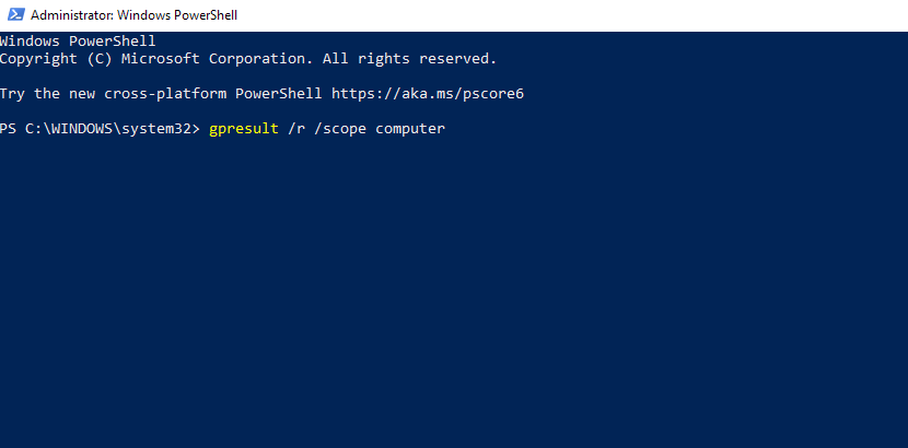 Результат команды gpresult в PowerShell
