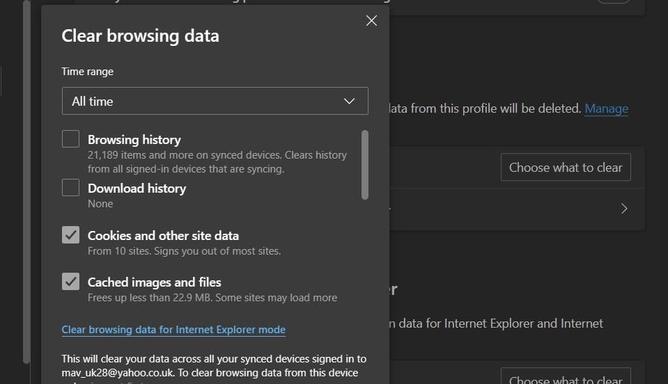 Инструмент очистки данных просмотра в Edge