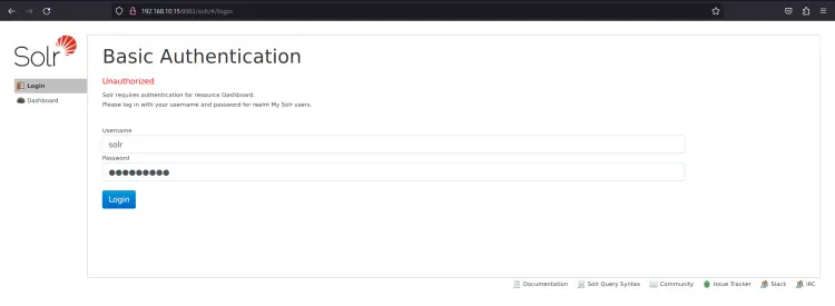 Login Apache Solr