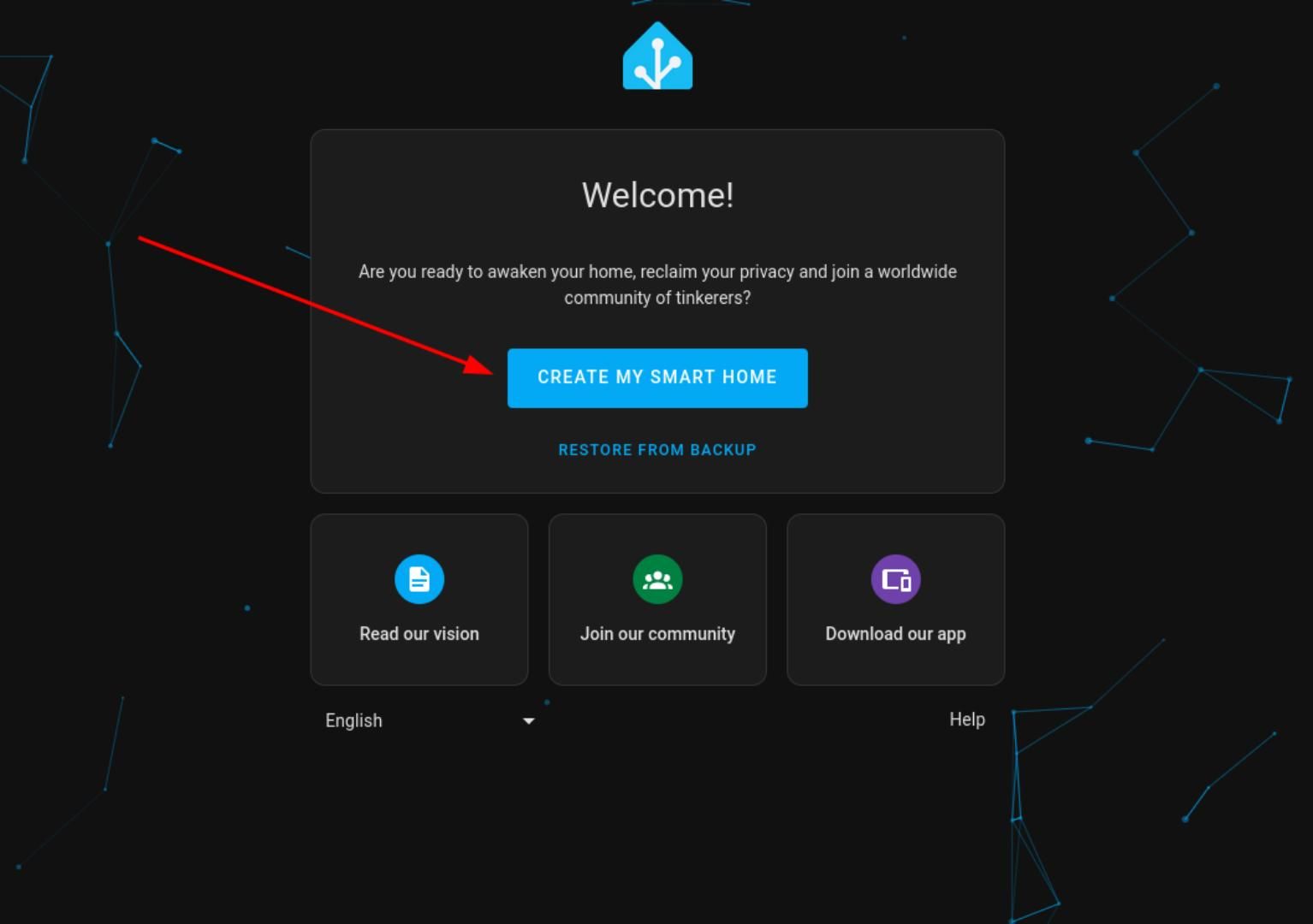 Начало установки Home Assistant на минималистичном рабочем столе.