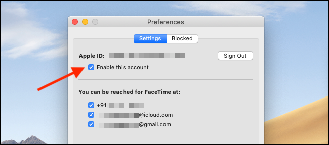 Снимите галочку Enable This Account в настройках FaceTime, чтобы отключить FaceTime на Mac
