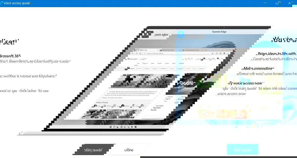 Сообщение «Готово» в Voice Access