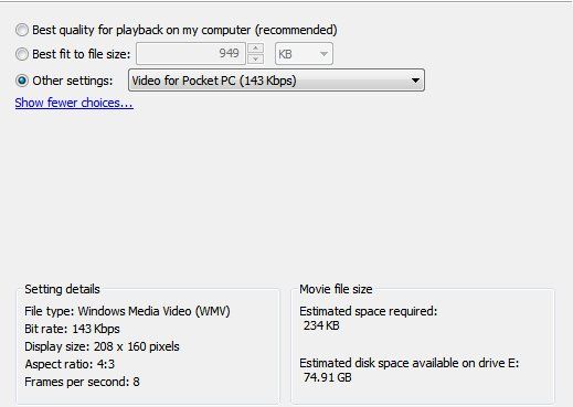 Параметры экспорта видео с низким разрешением (208×160) для последующей конвертации в GIF