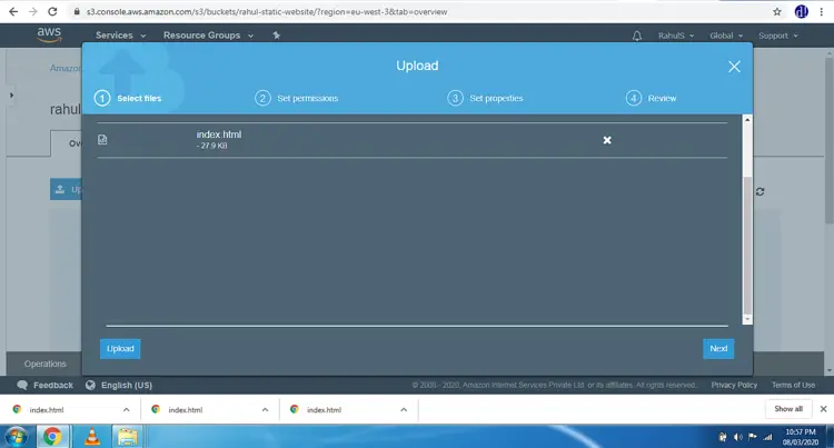 Экран загрузки файлов в бакет S3