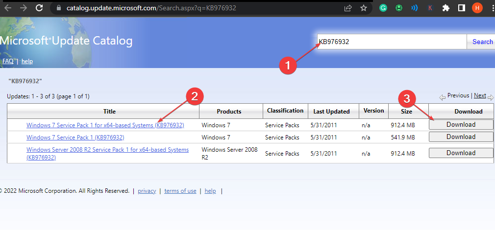 Страница загрузки Windows 7 SP1 на сайте Microsoft