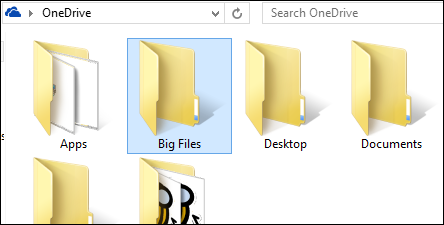 Снимок экрана: папка Big Files в OneDrive в Проводнике Windows