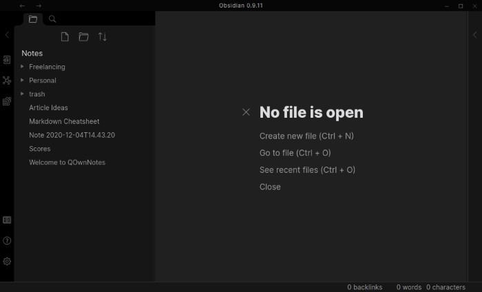 Список файлов и папок в Obsidian — боковая панель