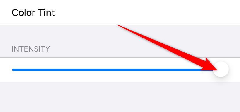 Ползунок яркости/интенсивности цветовых фильтров на iPhone.