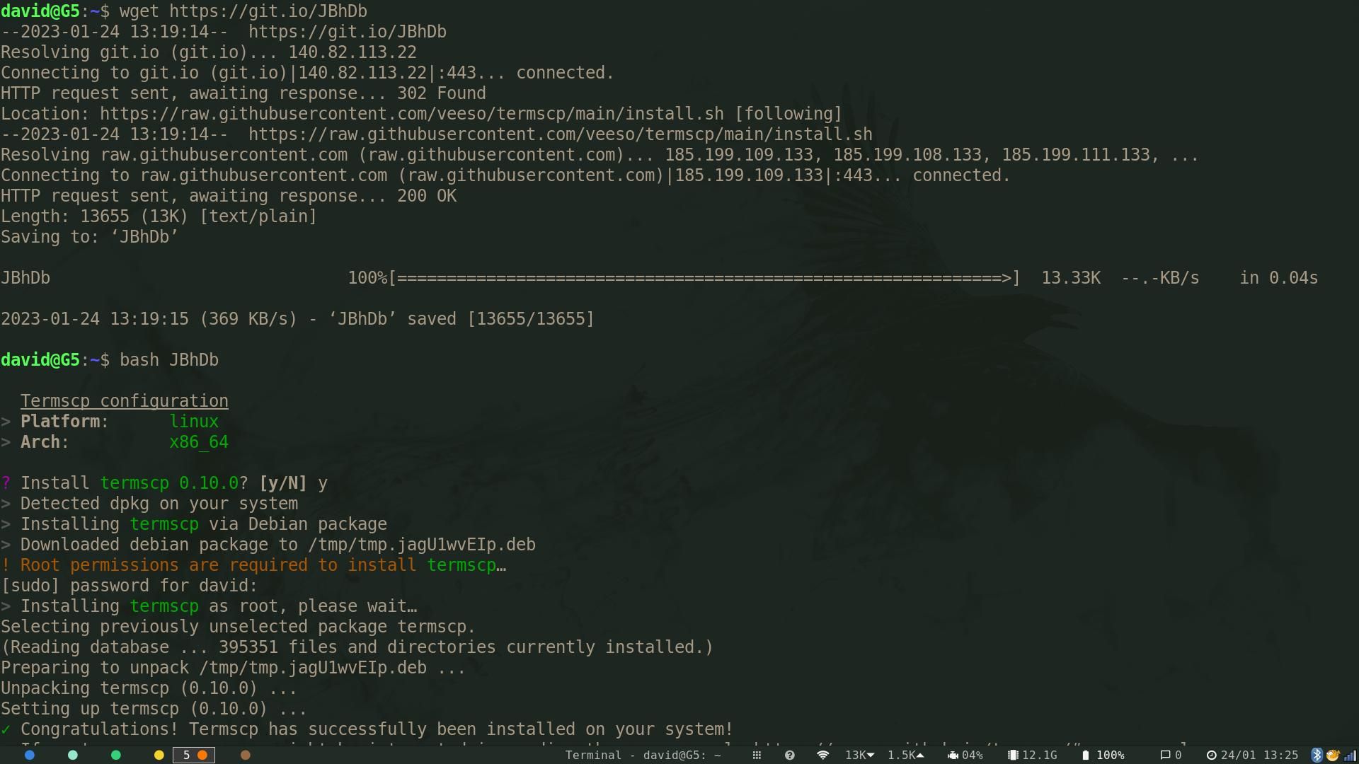 Установка termscp на Ubuntu с помощью скрипта