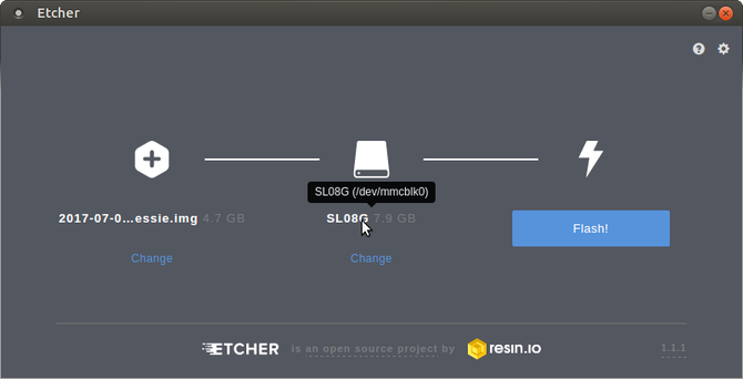 Etcher: выбор образа для записи