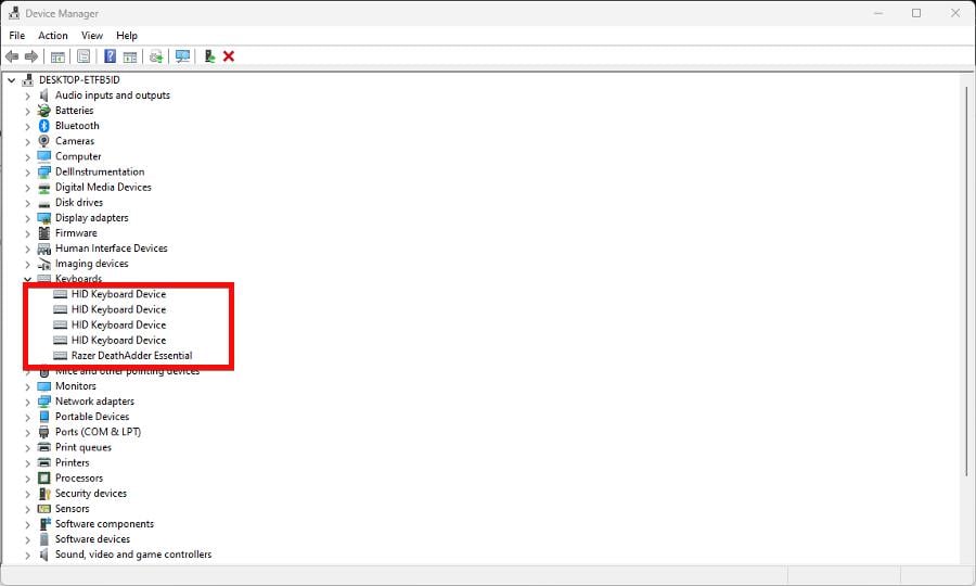 Список клавиатур в Диспетчере устройств Windows