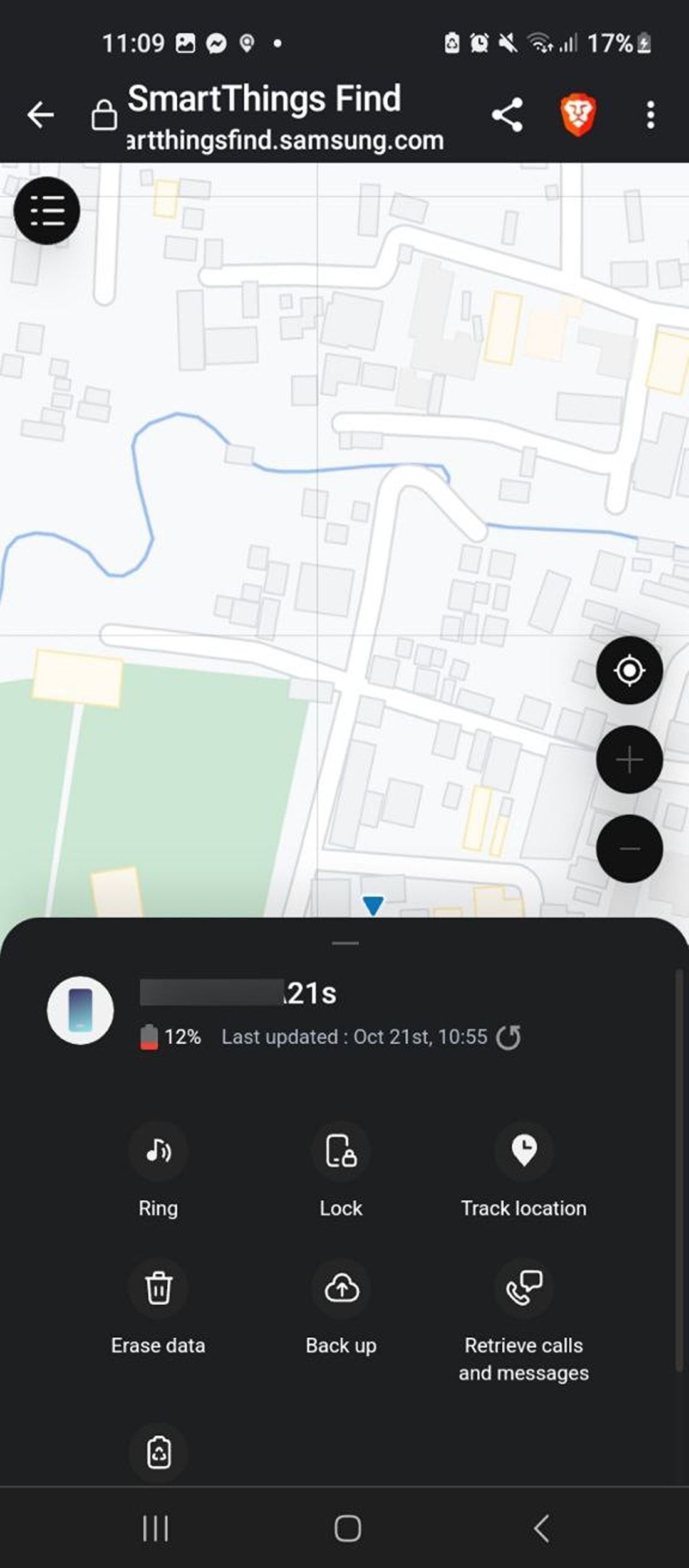 Меню удалённого управления в SmartThings Find