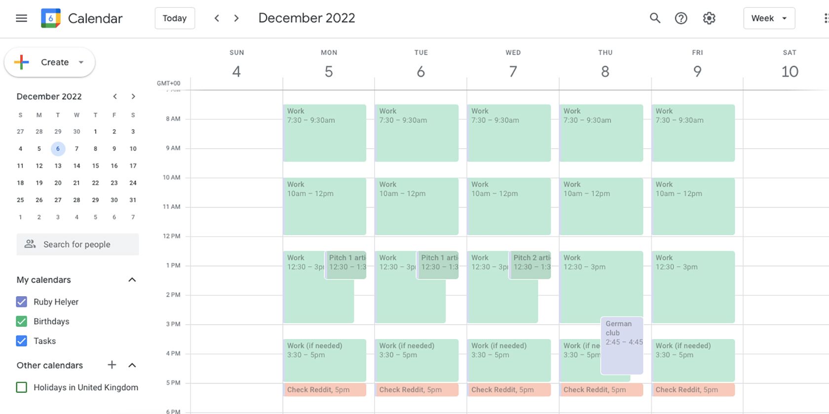 Google Calendar with slots to check Reddit.
