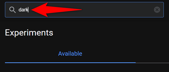 Введите «dark» в поле поиска на странице флагов.