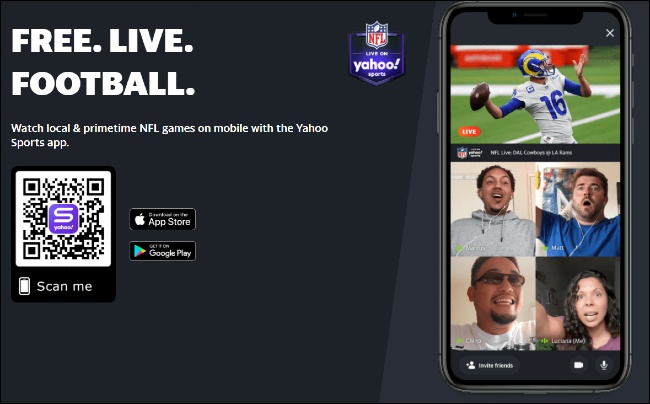Интерфейс Yahoo! Sports с матчем НФЛ
