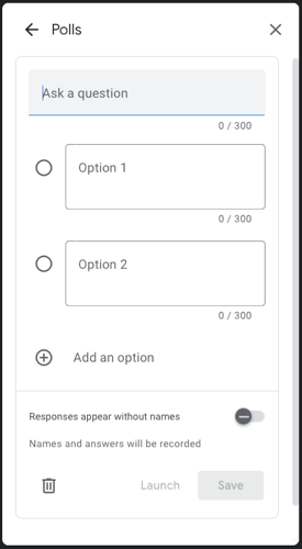 Поля для вопроса опроса и вариантов ответов